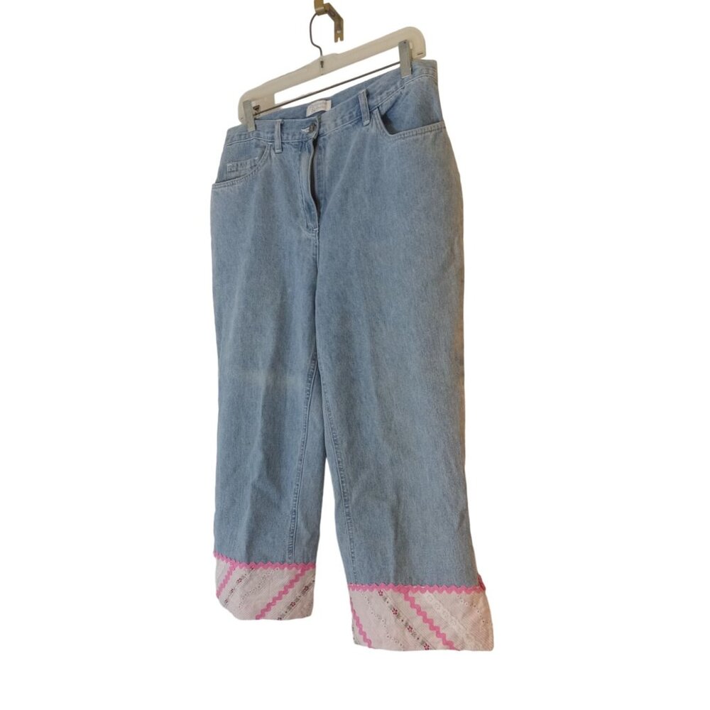 Christopher And Banks Capri Jean Pants Womens Size 10 Blue Pink Flower Pockets - Picture 7 of 7